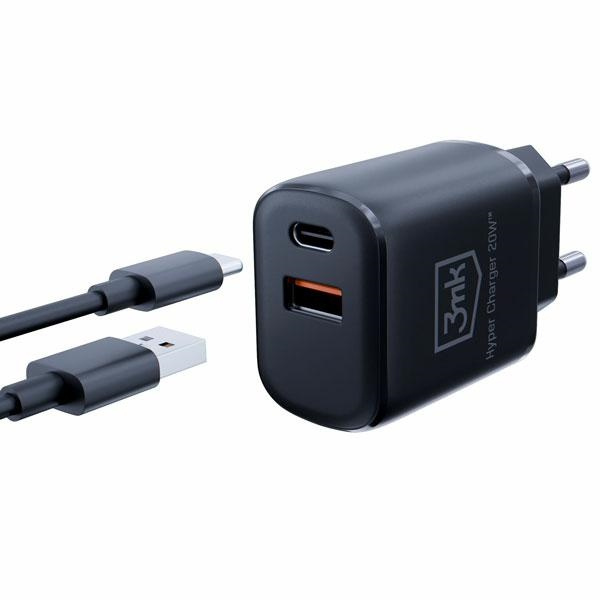 3MK wall charger Hyper Charger USB-A, USB-C 20W PD QC black