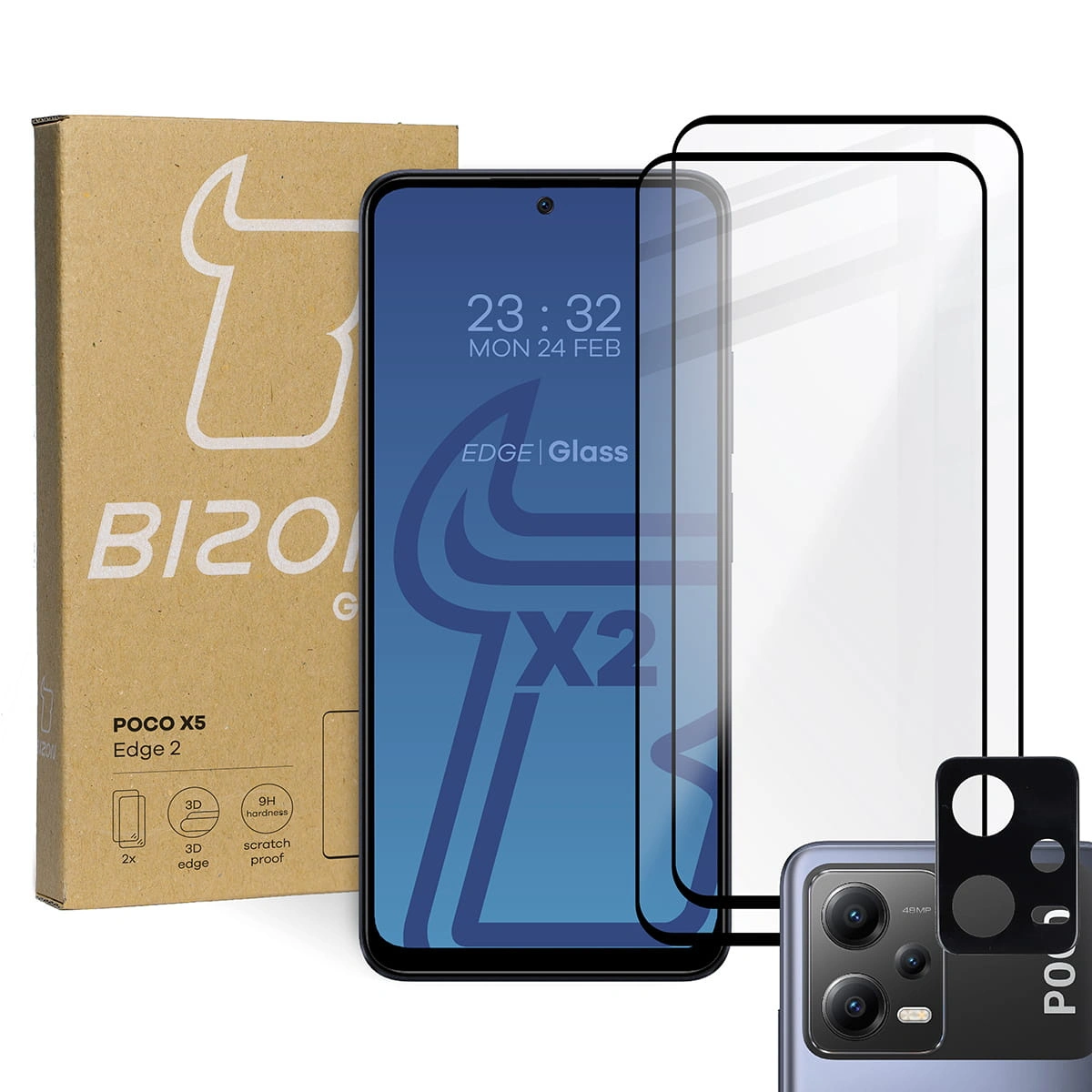 BIZON Edge 2 2x screen glass + camera glass Poco X5