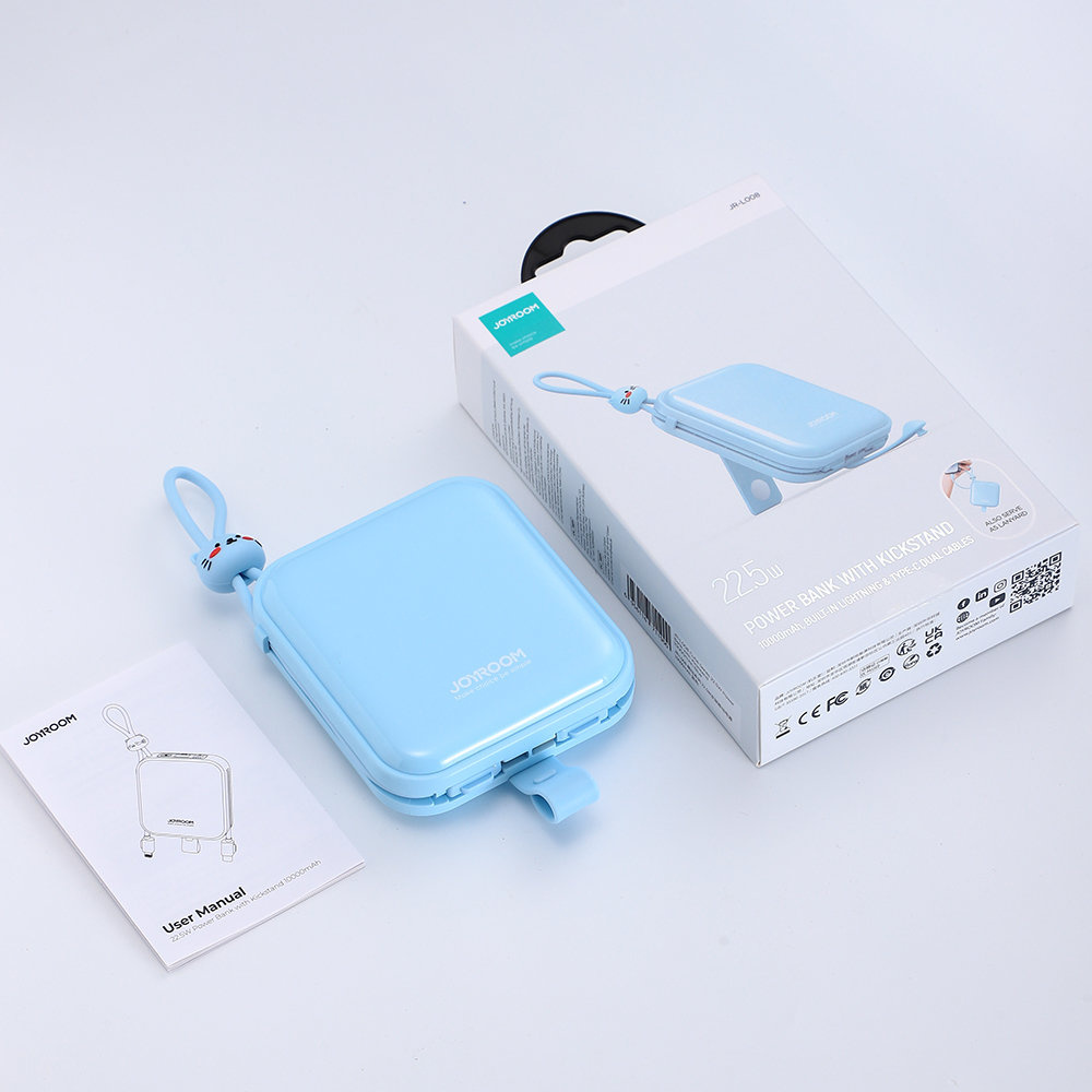 Powerbank Joyroom JR-L008 Cutie Series 10000mAh 22.5W Stand + USB-C and Lightning cables blue