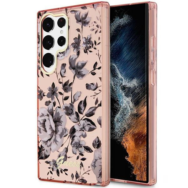 Guess GUHCS23LHCFWSP Samsung Galaxy S23 Ultra pink hardcase Flower Collection