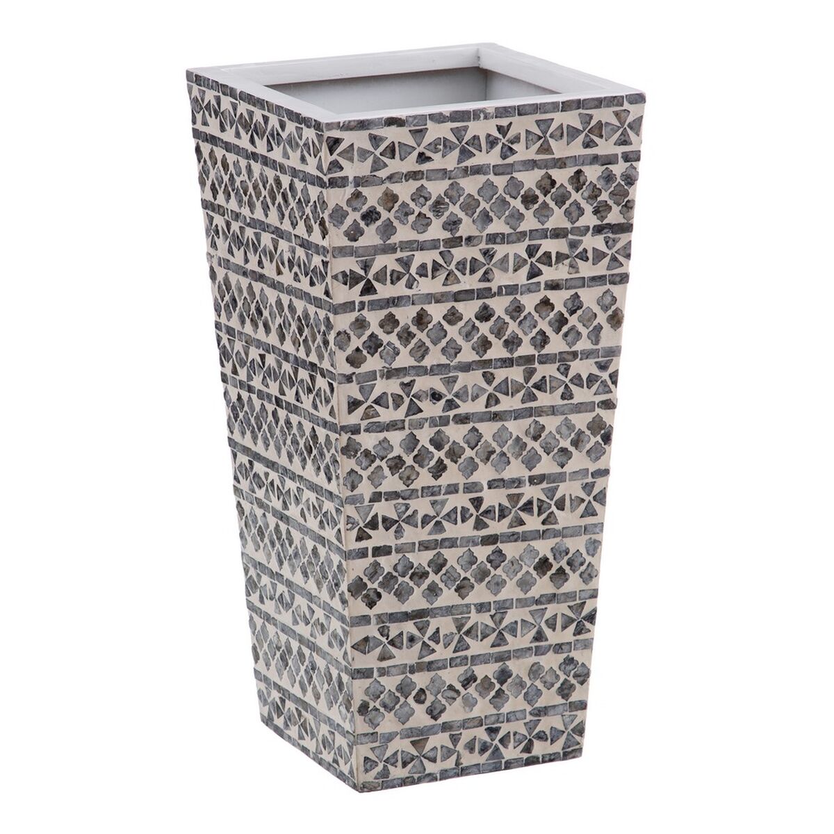 Planter 31 x 31 x 61 cm Grey White Mother of pearl