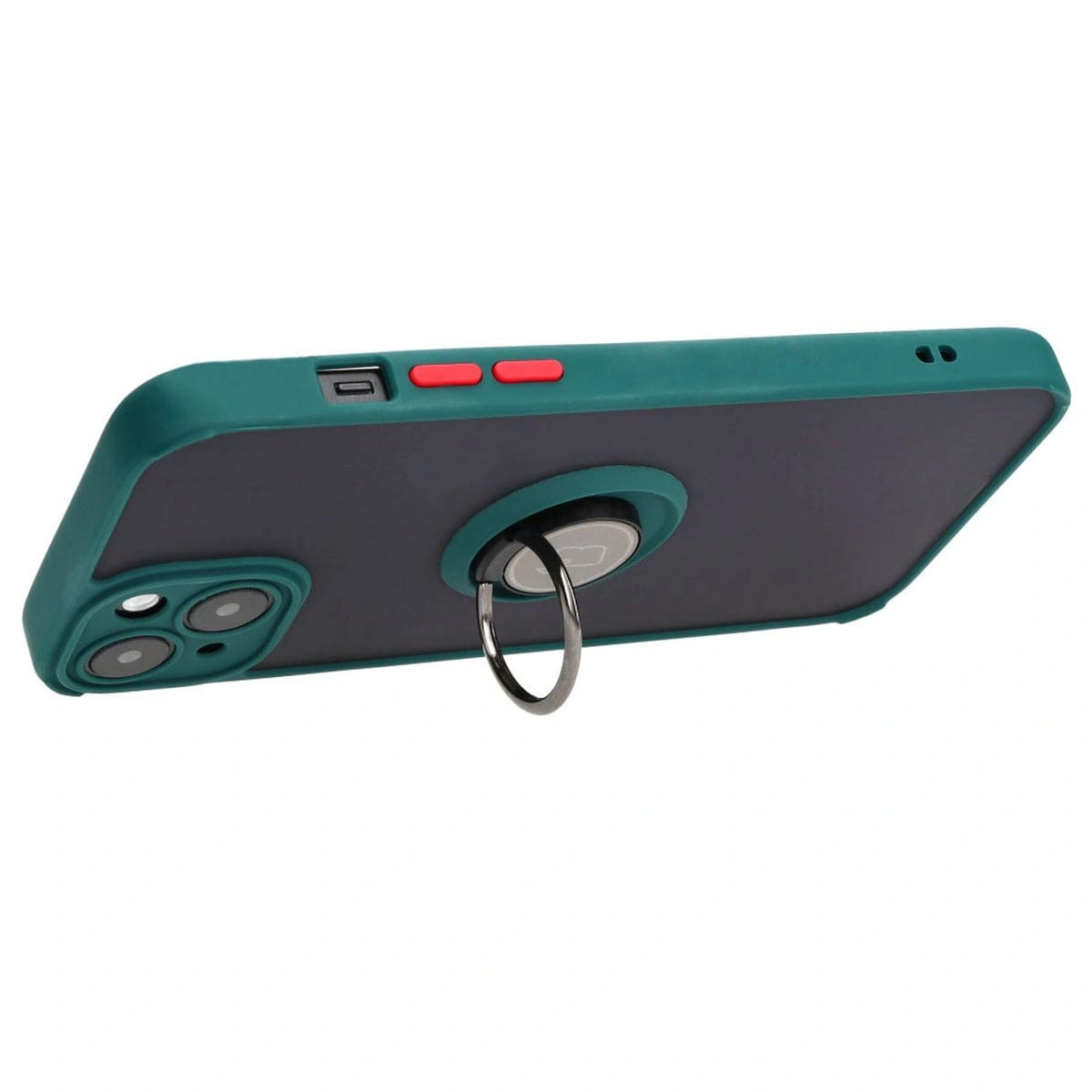 Bizon Case Hybrid Ring Apple iPhone 15 Plus smoky with a dark green frame