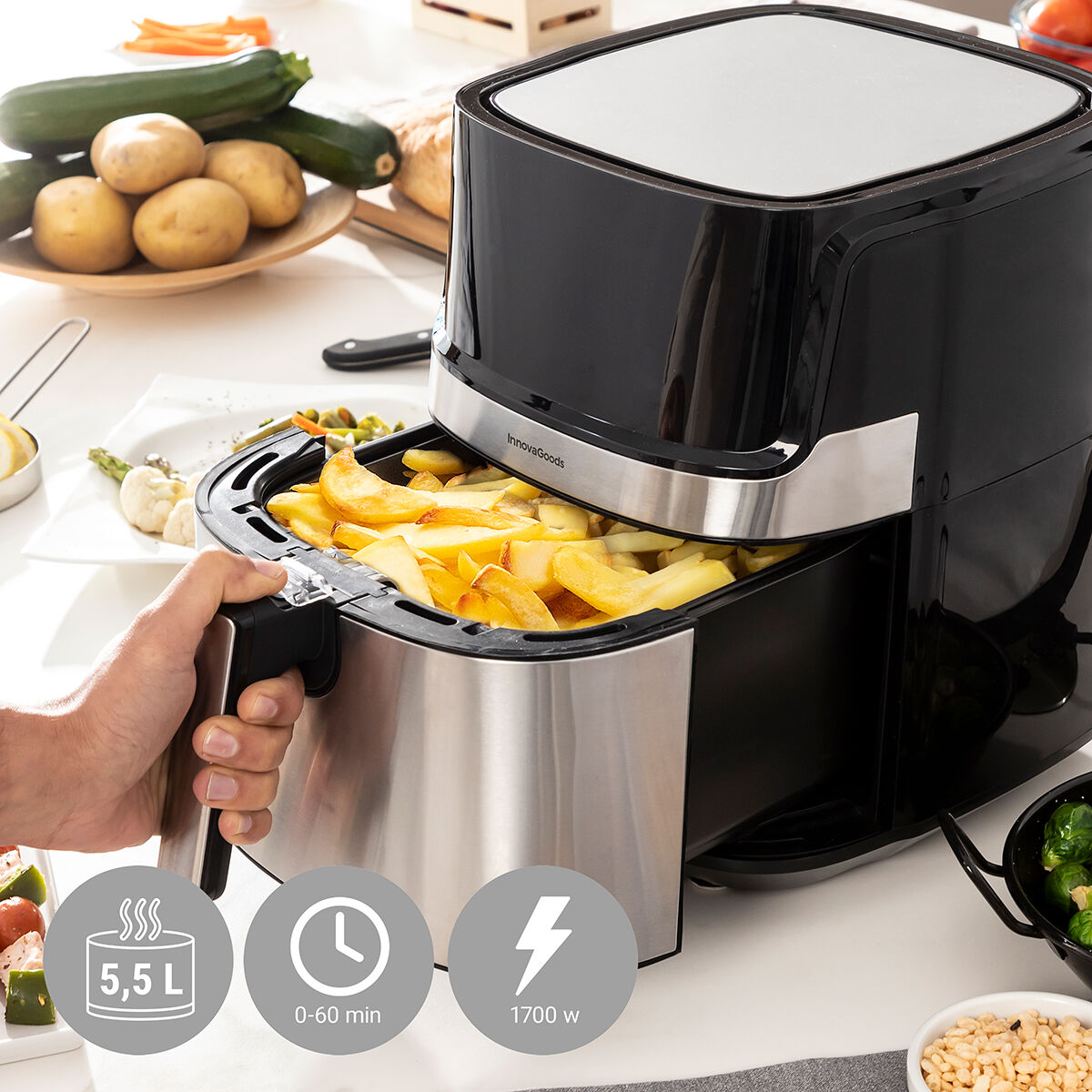 No-Oil Fryer InnovaGoods Fryinn Pro 5500 Black Stainless steel 1700 W 5,5 L No-Oil Fryer InnovaGoods Fryinn Pro 5500 Black Stainless steel 1700 W 5,5 L