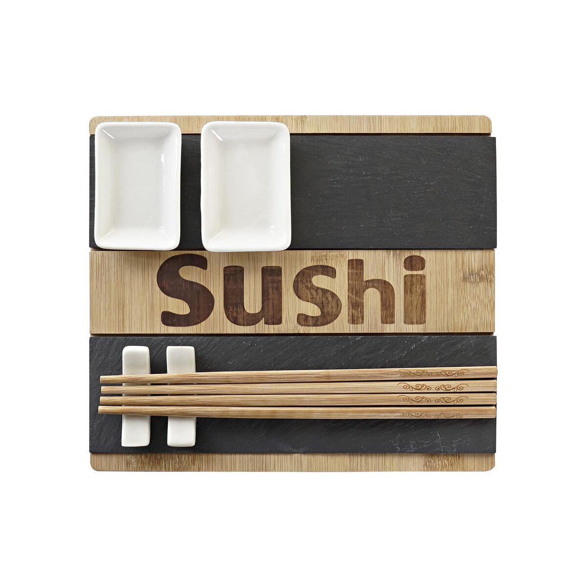 Sushi Set DKD Home Decor 25 x 22 x 3 cm Natural Black Board Oriental