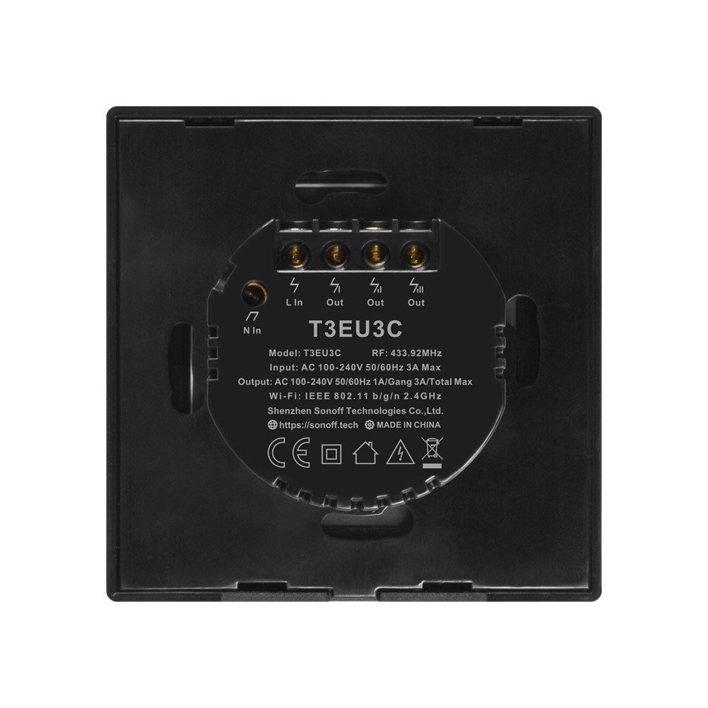 Touch light switch WiFi + RF 433 Sonoff T3 EU TX (3-channel) black
