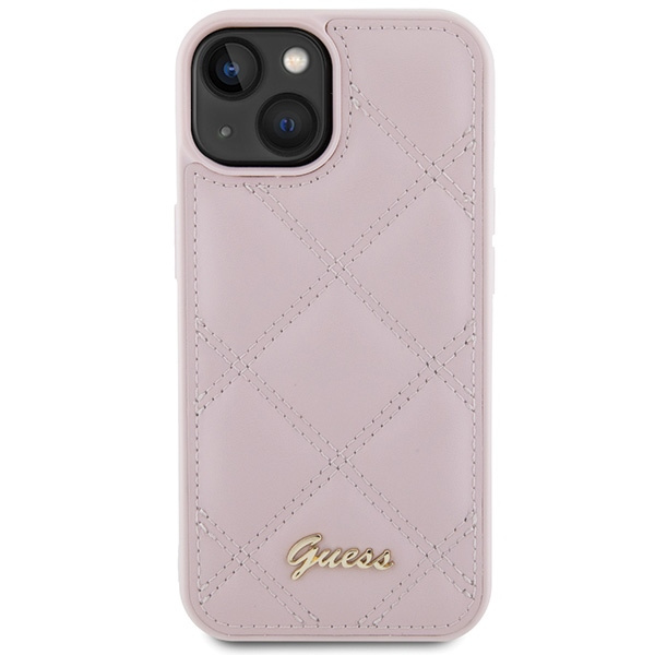 Guess GUHCP15SPSQSQSP Apple iPhone 15 hardcase Quilted Metal Logo pink