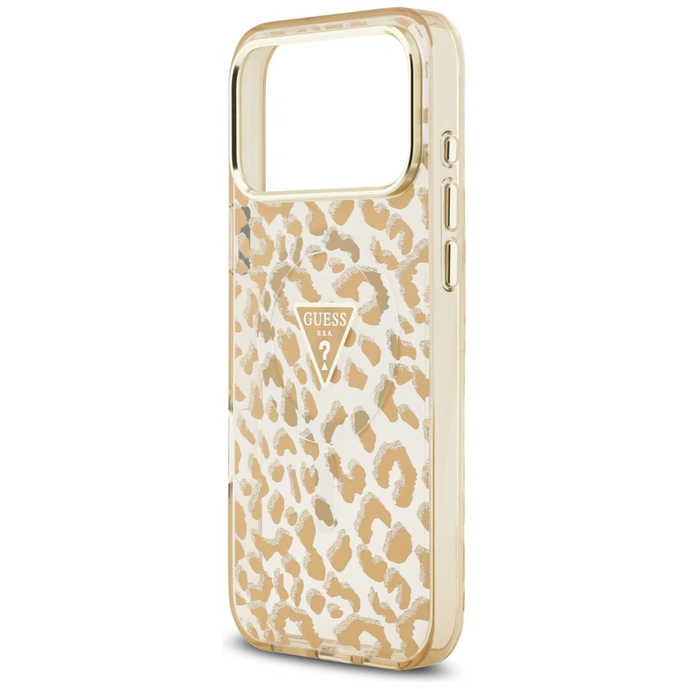 Etui Guess Leopard Glitter MagSafe do Apple iPhone 17 Pro Max brązowy