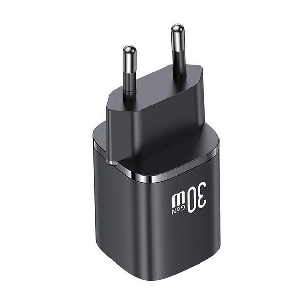 USAMS CC254 wall charger USB-A, USB-C 30W GaN Fast Charging HC Series black