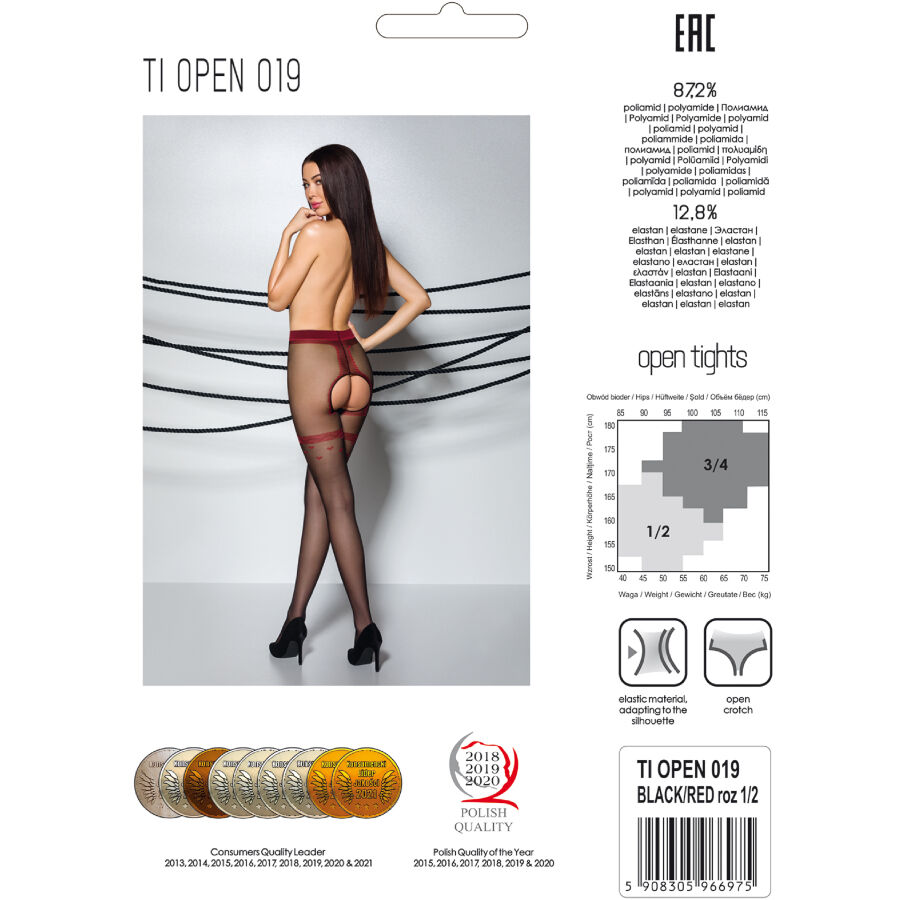 PASSION - TIOPEN 019 STOCKING BLACK/RED 1/2 (20 DEN)