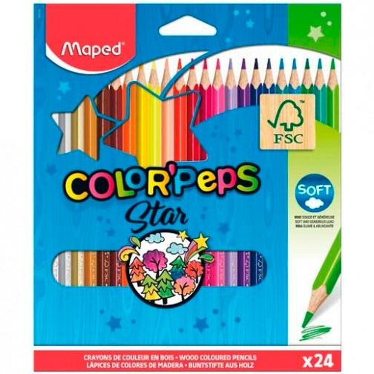 Colouring pencils Maped Color' Peps Star Multicolour 24 Pieces (12 Units)