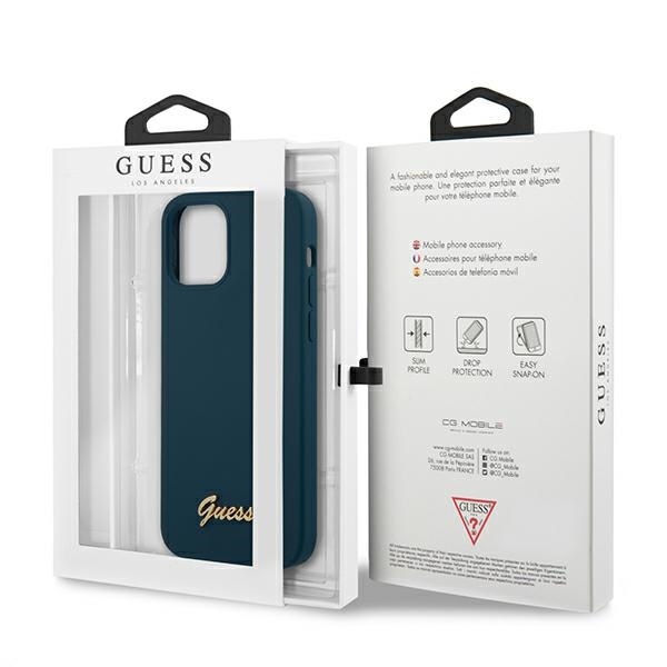 Guess GUHCP12LLSLMGBL Apple iPhone 12 Pro Max blue hardcase Metal Logo Script