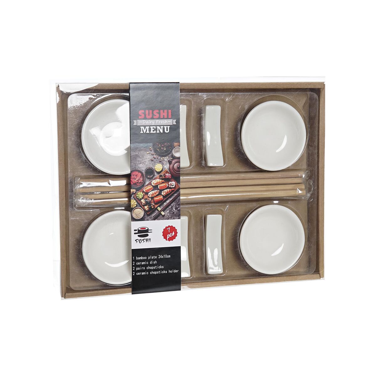 Sushi Set DKD Home Decor 27,3 x 20,3 x 2,5 cm Natural White Stoneware Oriental (12 Units)