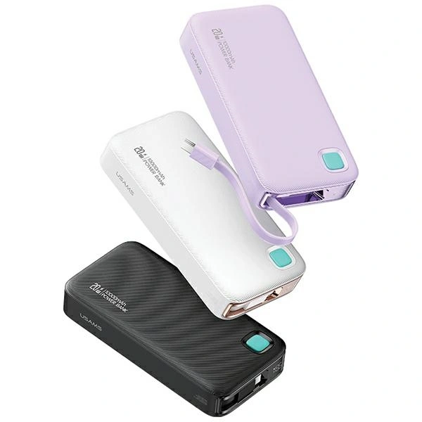 USAMS Power Bank + retractable USB-C cable 10000 mAh PD 20W Fast Charge XY Series purple