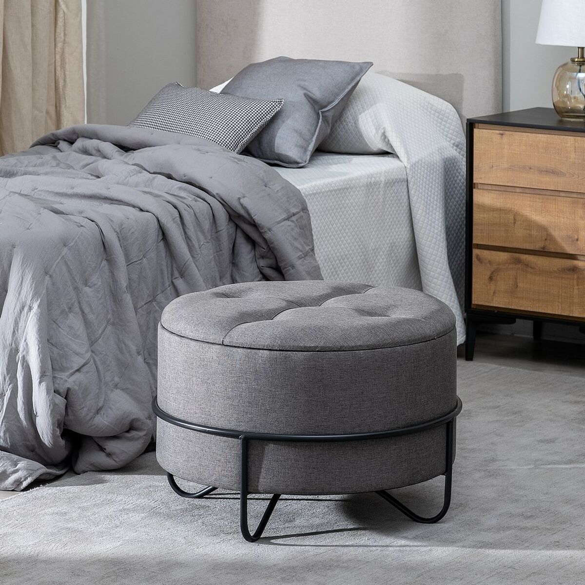 Pouffe 63 x 63 x 41 cm Synthetic Fabric Metal Dark grey