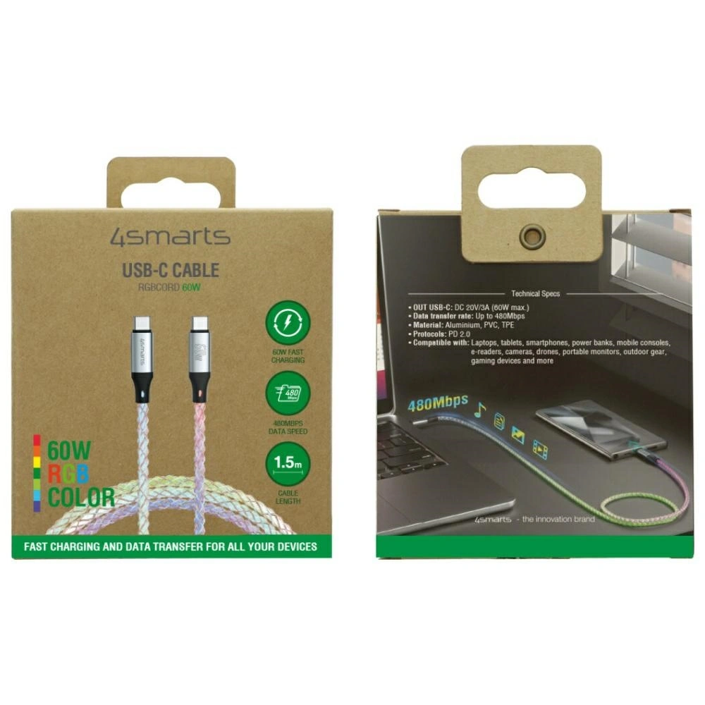 Kabel 4smarts USB-C / USB-C 60W 1.5m RGB