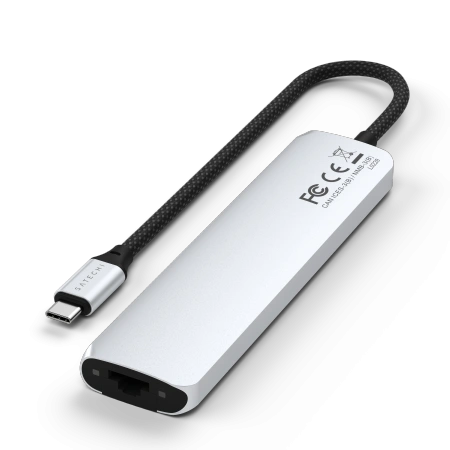 Satechi 7-in-1 HUB USB-C Slim Multiport Adapter with Ethernet USB-C / 2xUSB-A, USB-C PD, HDMI 4K, card reader, Ethernet silver