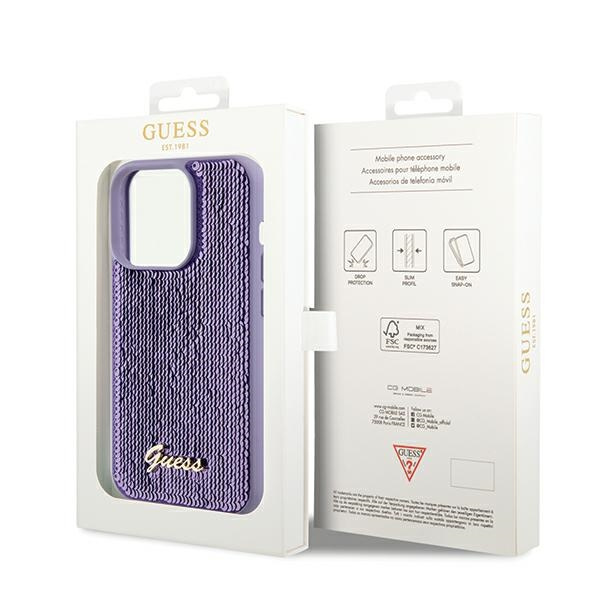 Guess GUHCP14XPSFDGSU Apple iPhone 14 Pro Max hardcase Sequin Script Metal purple
