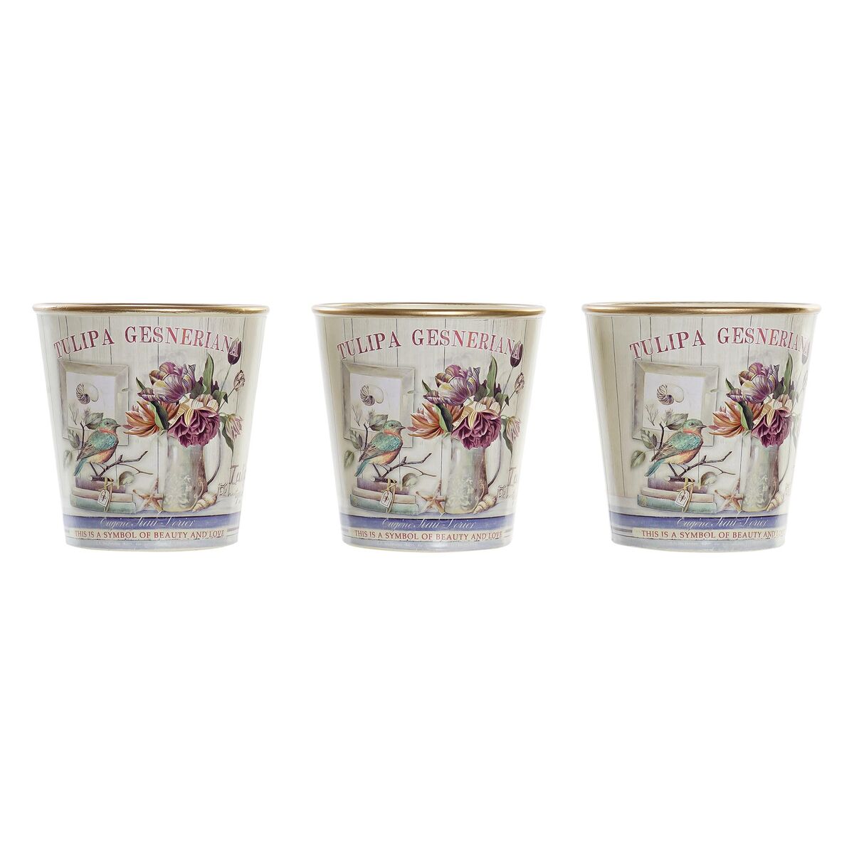 Set of pots DKD Home Decor Pink Golden PVC Shabby Chic 38 x 13 x 14 cm (3 Pieces)