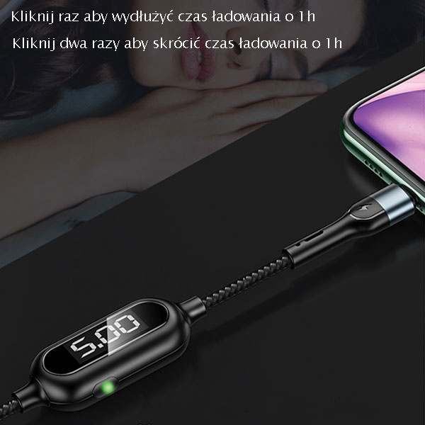 USAMS Nylon Cable U48 Lightning 1,2m 2A Fast Charging LED green SJ423USB02 (US-SJ423)