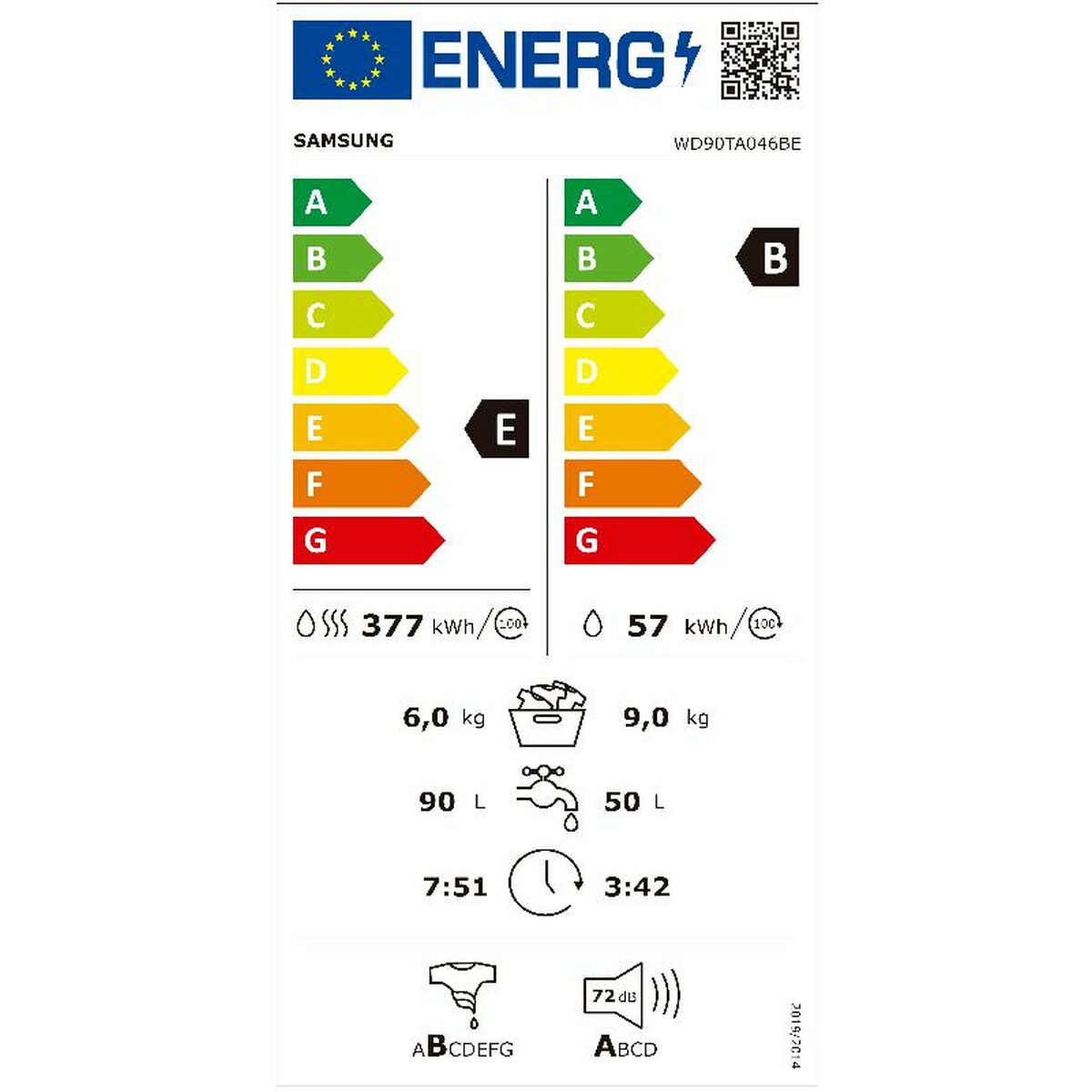 Washer - Dryer Samsung WD90TA046BE/EC White 9 kg 1400 rpm