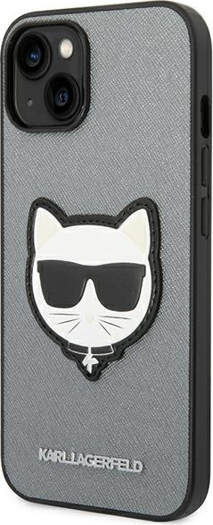 Karl Lagerfeld KLHCP14MSAPCHG Apple iPhone 14 Plus hardcase silver Saffiano Choupette Head Patch