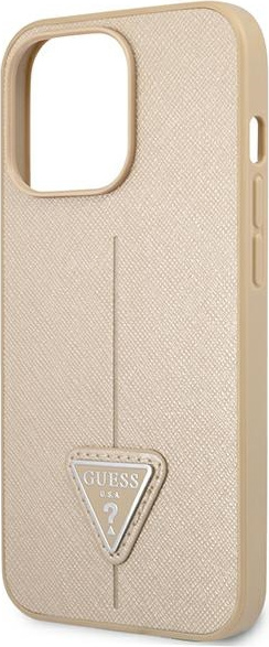 Guess GUHCP13LPSATLE Apple iPhone 13 Pro beige hardcase Saffiano Triangle Logo