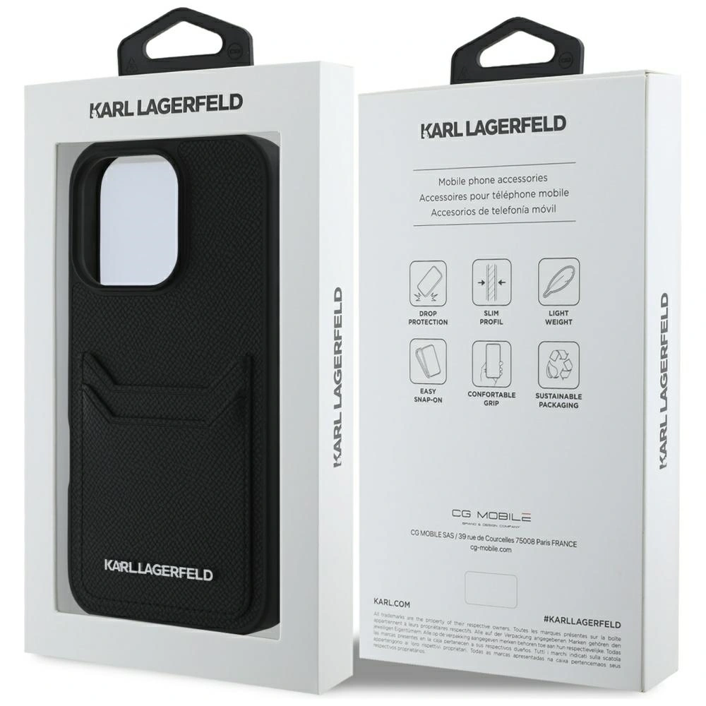 Karl Lagerfeld HC Grained PU Cardslot Metal Elong Apple iPhone 16 Pro Max black