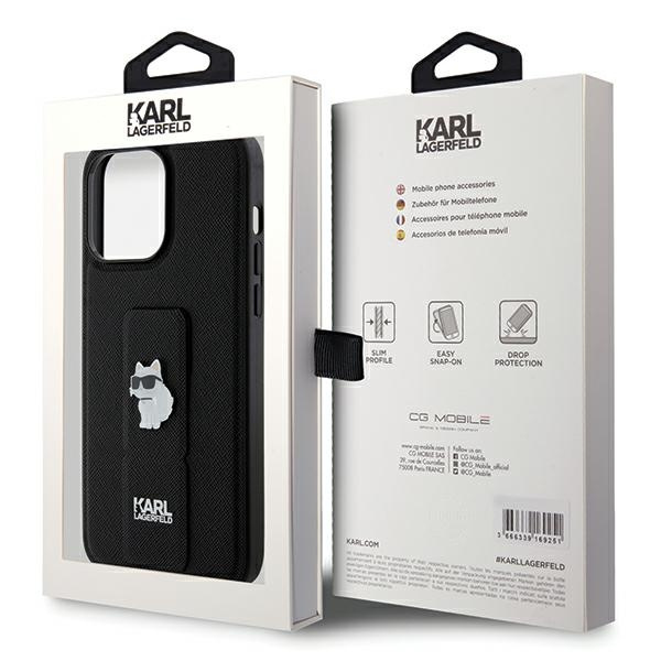 Karl Lagerfeld KLHCP13XGSACHPK Apple iPhone 13 Pro Max hardcase Gripstand Saffiano Choupette Pins black