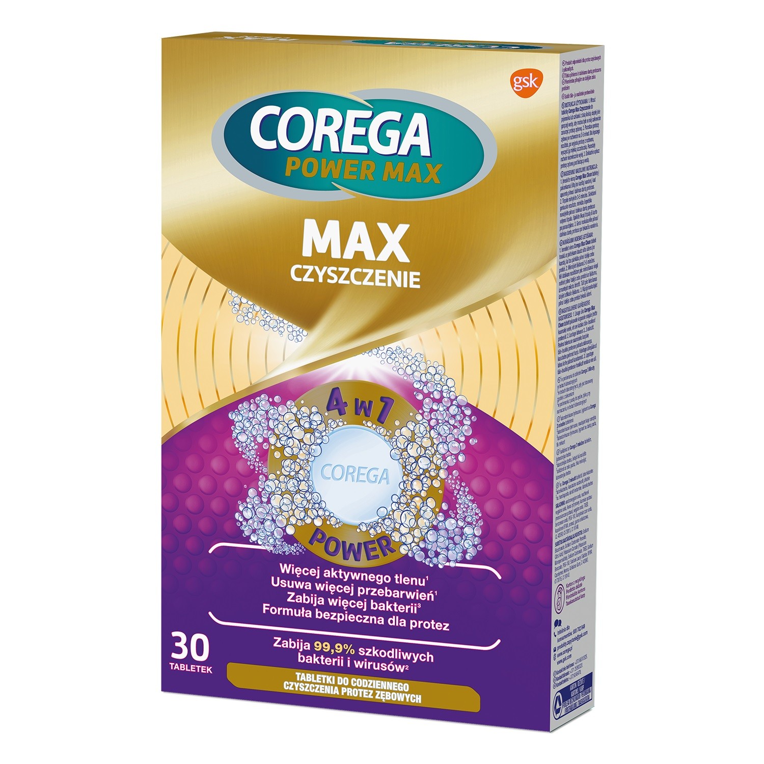 COREGA Power Max Tabletki do codziennego czyszczenia protez zębowych Max Czyszczenie 4w1  1op.-30szt