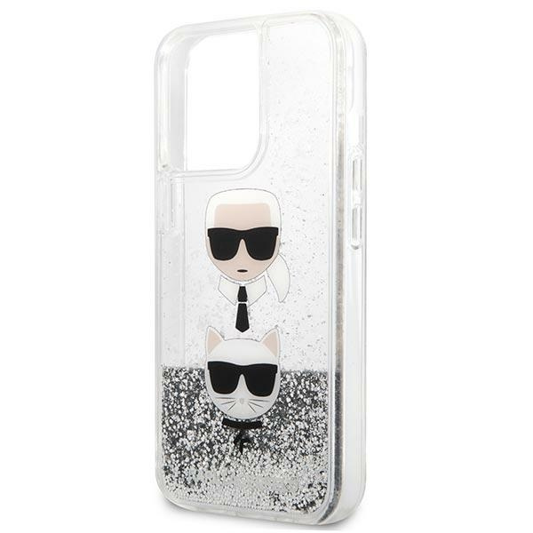 Karl Lagerfeld KLHCP13LKICGLS Apple iPhone 13 Pro silver hardcase Liquid Glitter Karl&Choupette Head