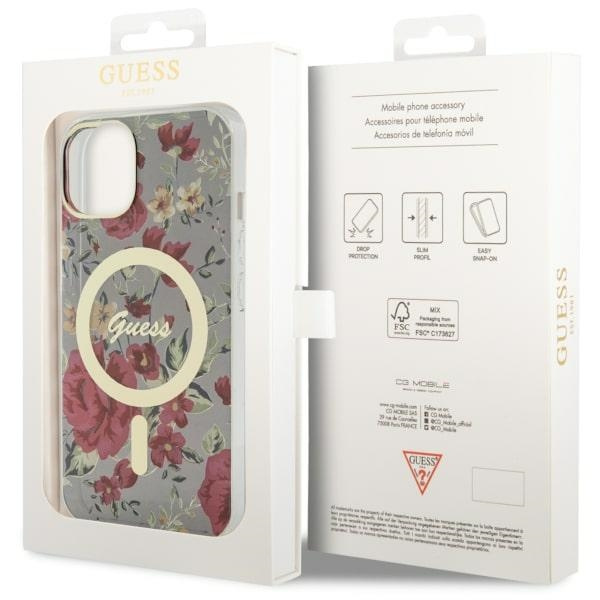 Guess GUHMP14MHCFWSA Apple iPhone 14 Plus khaki hardcase Flower MagSafe