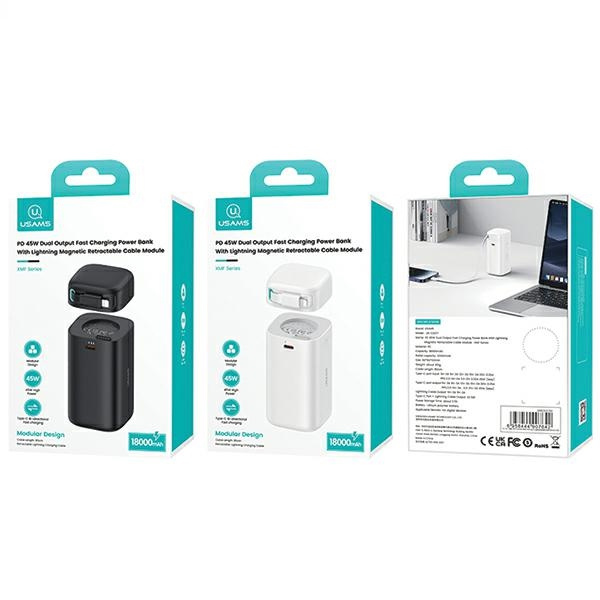 USAMS US-CD217 powerbank 18000mAh PD 45W Fast Charge XMF Series + Lightning cable black