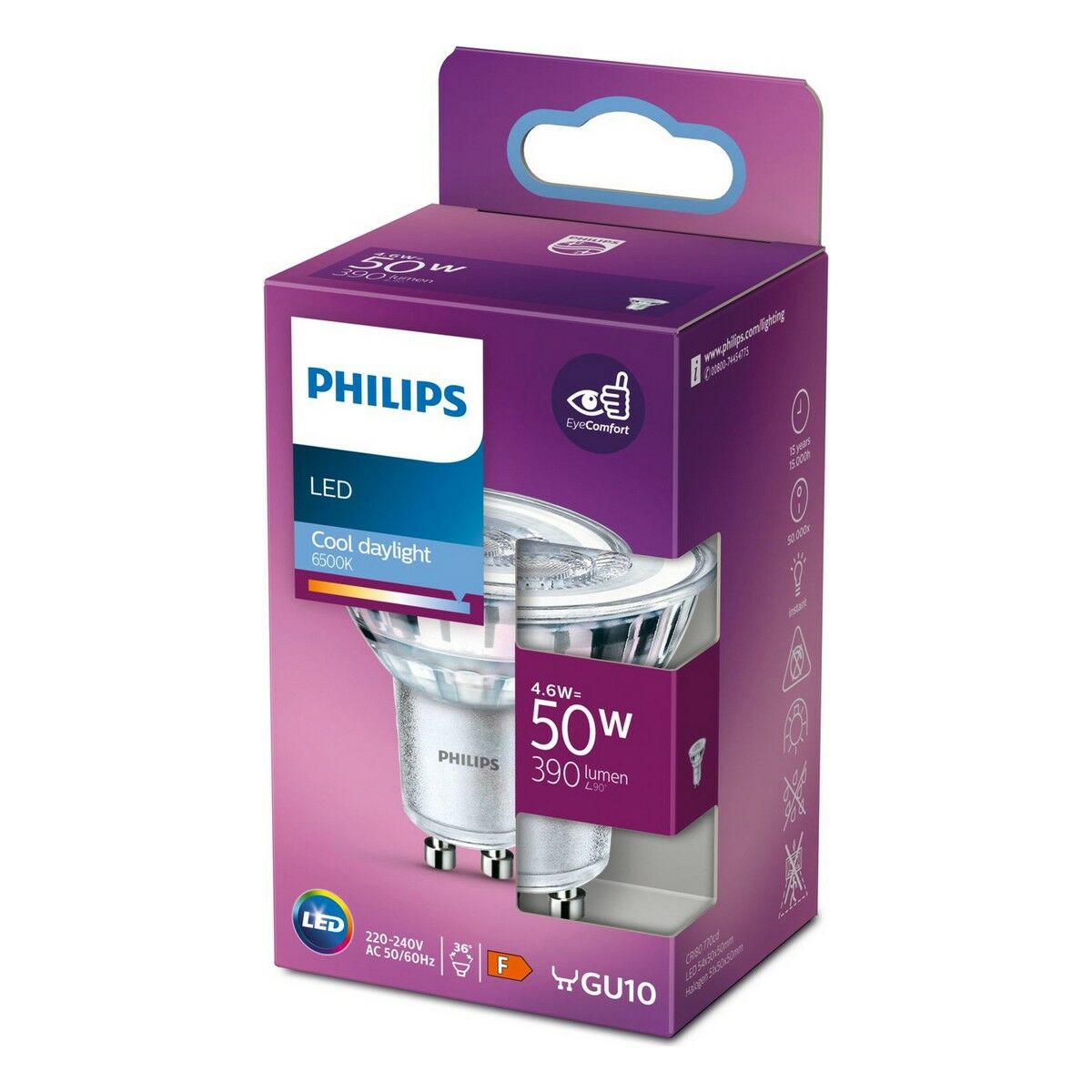 Dichroic LED Light Bulb Philips Foco 4,6 W GU10 F 390 lm (6500 K)