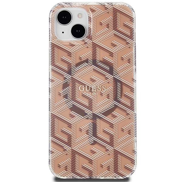Guess GUHMP15SHGCUSTGW Apple iPhone 15 / 14 hardcase IML GCube MagSafe brown