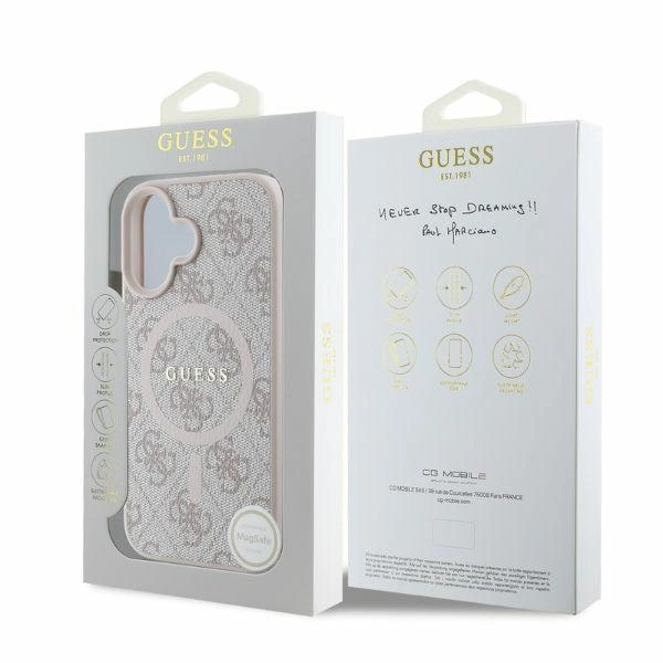 Case Guess GUHMP16SG4GFRP Apple iPhone 16 hardcase 4G Ring Classic Logo MagSafe pink