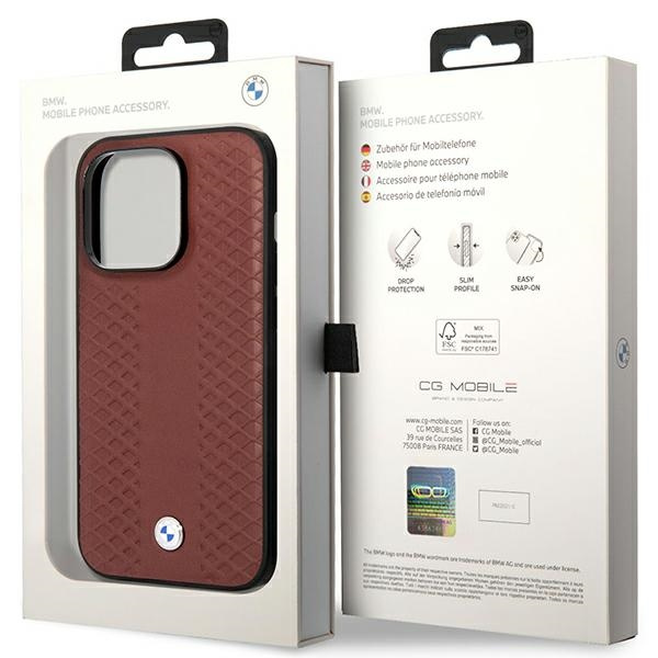 BMW BMHCP14X22RFGR Apple iPhone 14 Pro Max burgundy Leather Diamond Pattern