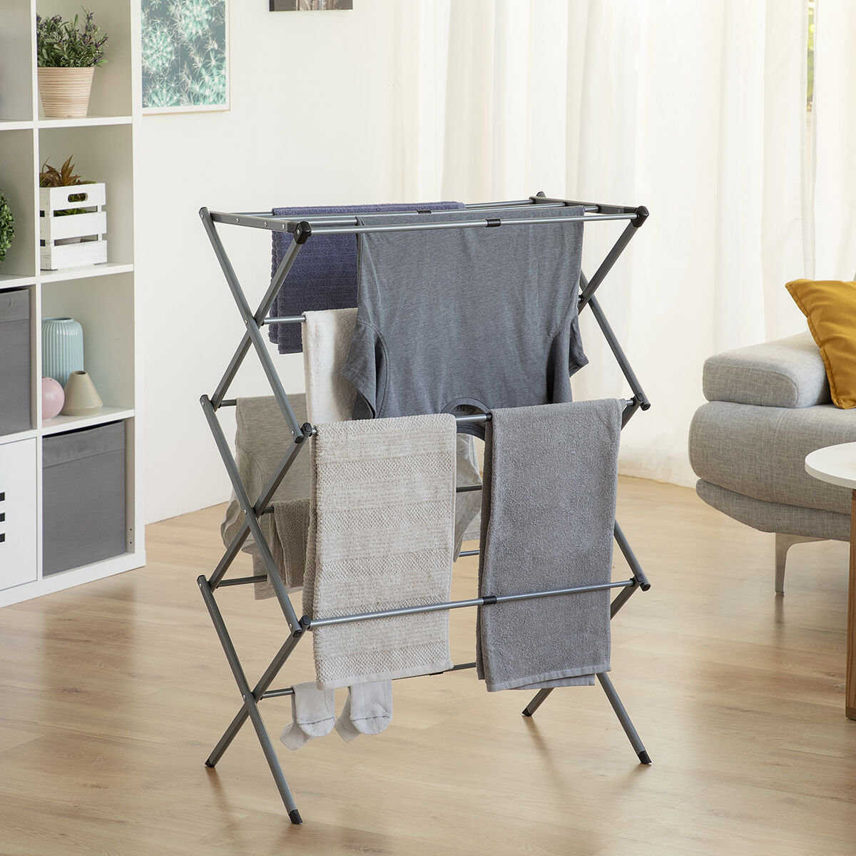 Folding and Extendable Metal Clothes Dryer with 3 Levels Cloxy InnovaGoods (11 Bars)