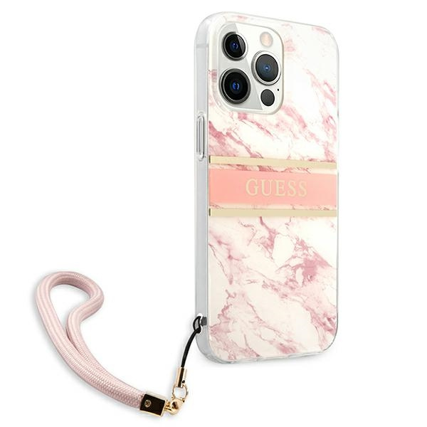Guess GUHCP13XKMABPI Apple iPhone 13 Pro Max pink hardcase Marble Strap Collection