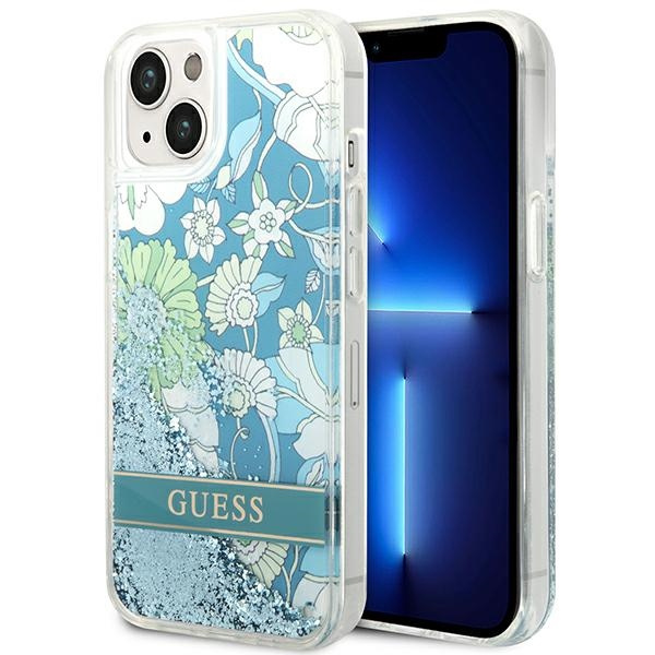 Guess GUHCP14MLFLSN Apple iPhone 14 Plus green hardcase Flower Liquid Glitter