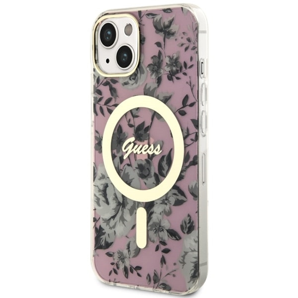 Guess GUHMP14MHCFWSP Apple iPhone 14 Plus pink hardcase Flower MagSafe