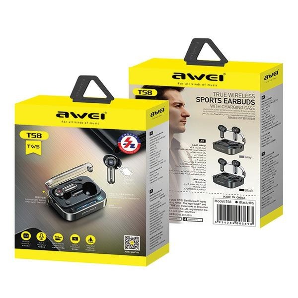 AWEI T58 wireless headphones Bluetooth 5.3 ANC + docking station black