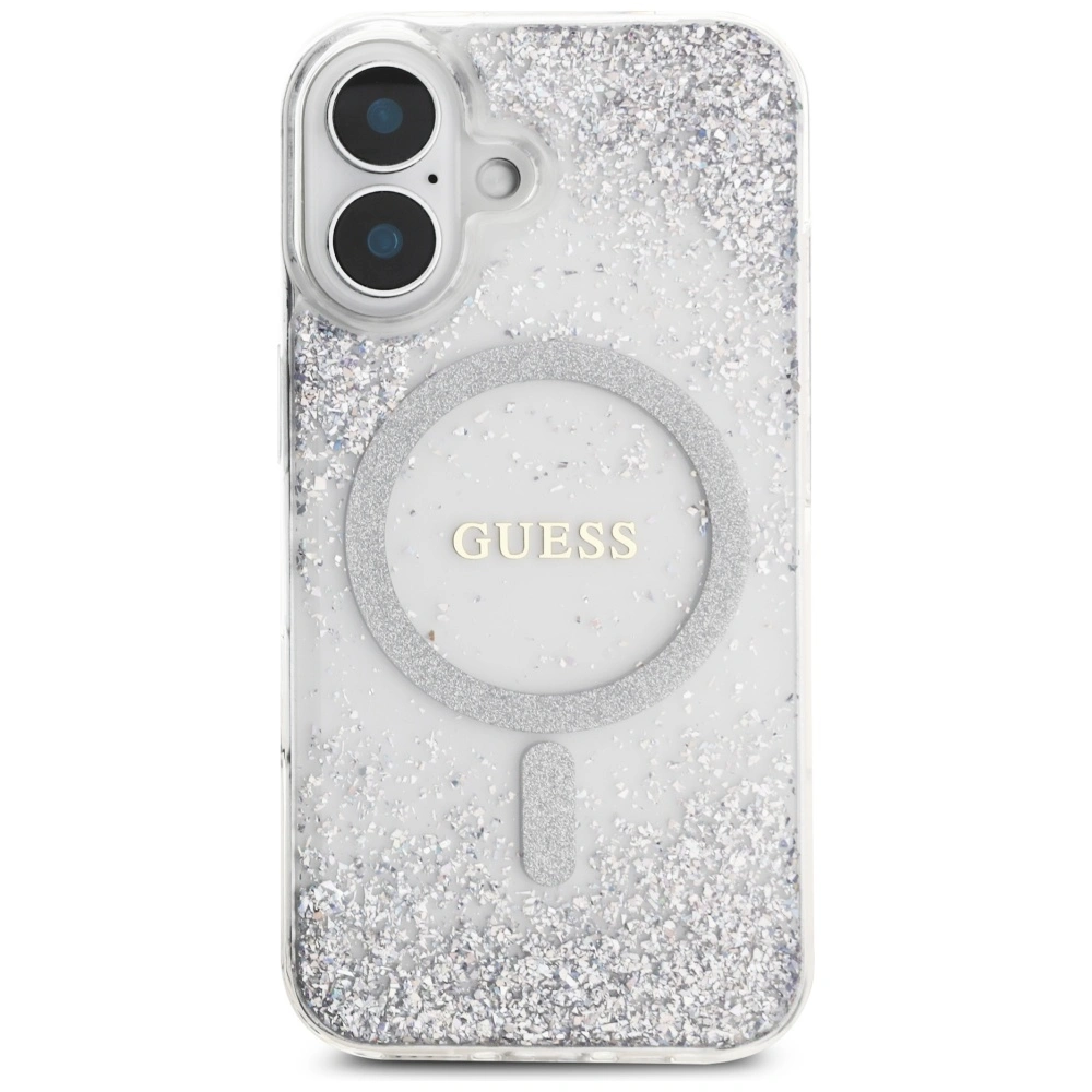Guess HC Resin Bottom Glitter Apple iPhone 16 MagSafe silver