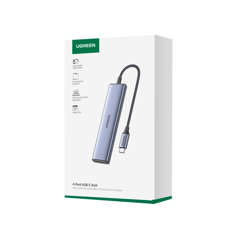 UGREEN CM473 Hub USB-C to 2xUSB-A, 2xUSB-C, 20 cm (grey)