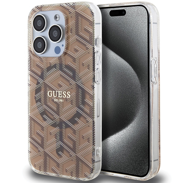 Guess GUHMP15LHGCUSTGW Apple iPhone 15 Pro hardcase IML GCube MagSafe brown