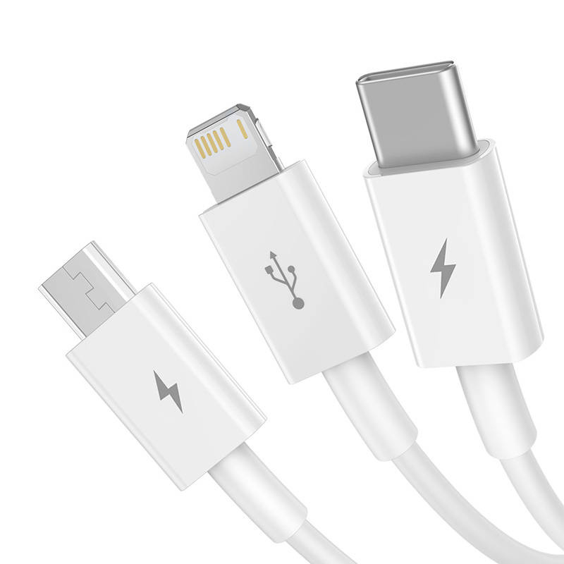 Baseus Superior Data USB-A/microUSB - Lightning - USB-C Cable 3.5A 1m (White)