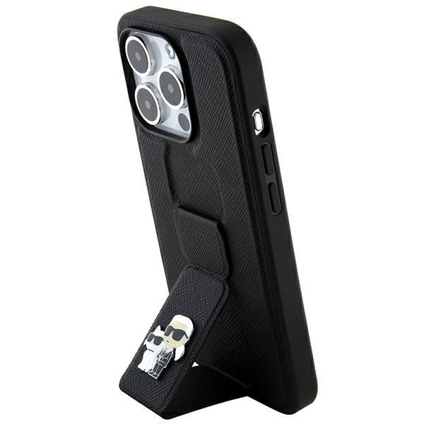 Karl Lagerfeld KLHCP14LGSAKCPK Apple iPhone 14 Pro hardcase Gripstand Saffiano Karl&Choupette Pins black