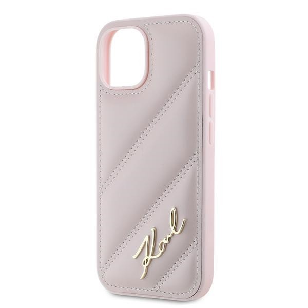 Karl Lagerfeld KLHCP14SPQDSMGP Apple iPhone 14 / 15 / 13 hardcase Diagonal Quilted Script pink
