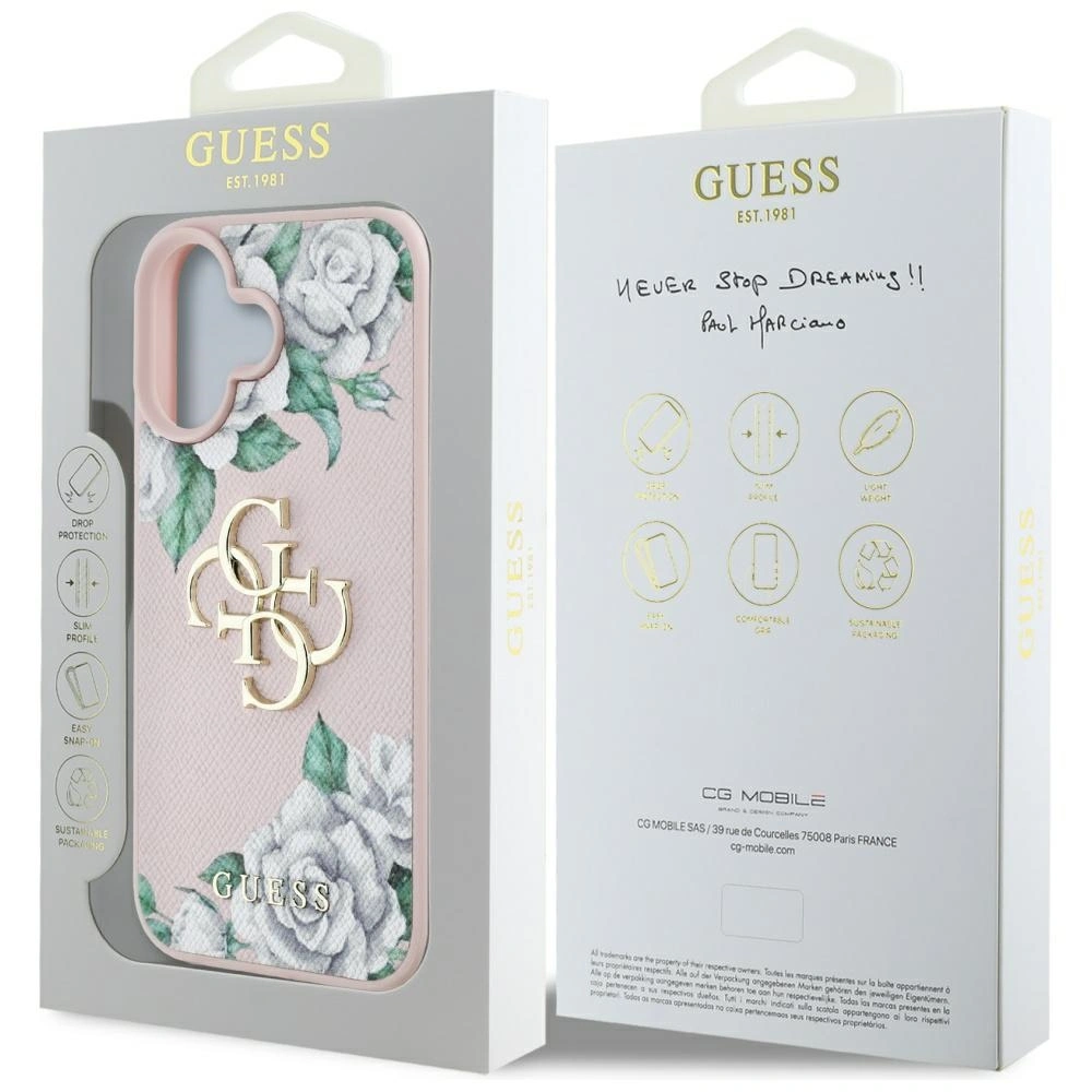 Etui Guess Grained Roses Big 4G logo do Apple iPhone 16 różowy