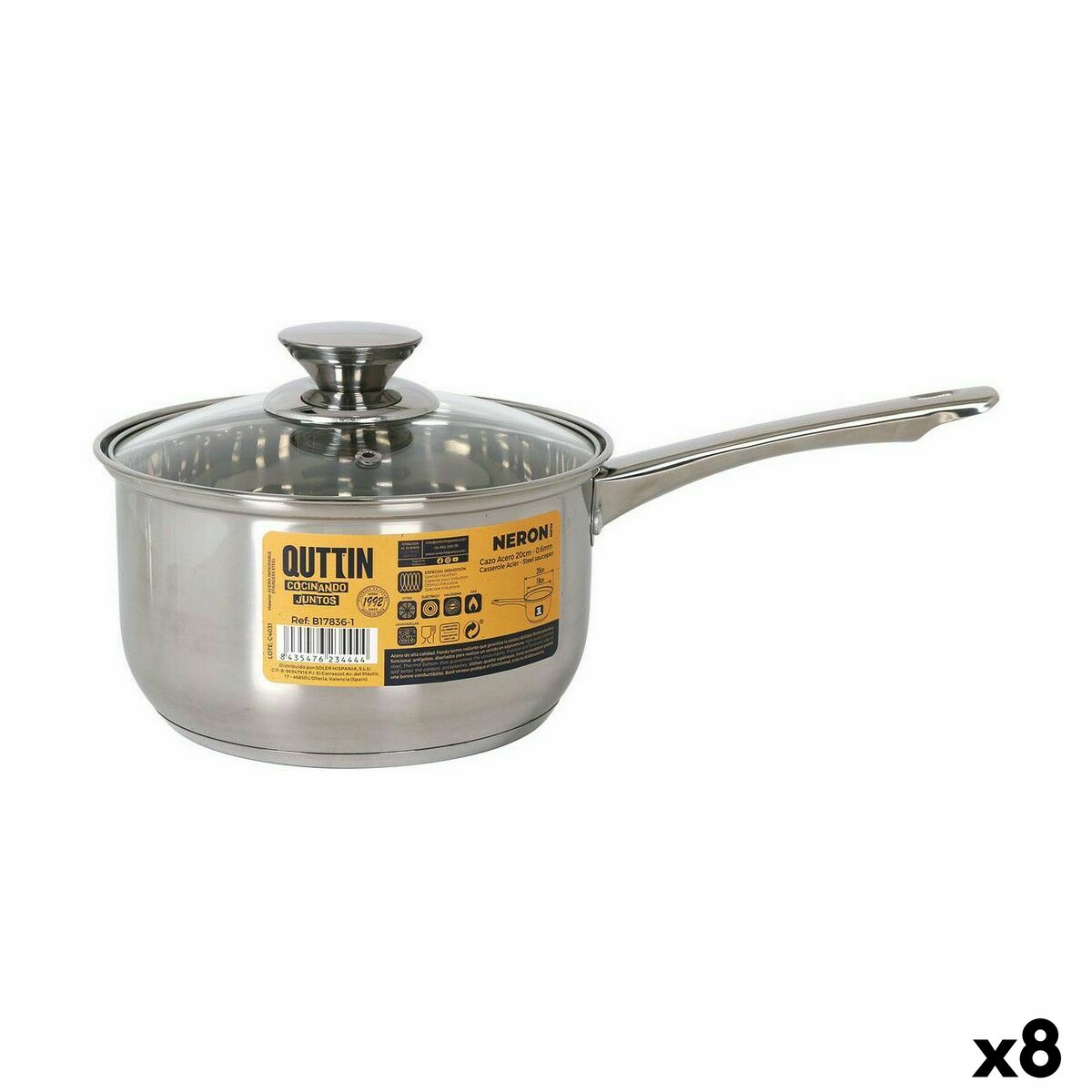 Saucepan with Lid Inde New Neron Steel 35 x 19,5 x 10,5 cm (8 Units)