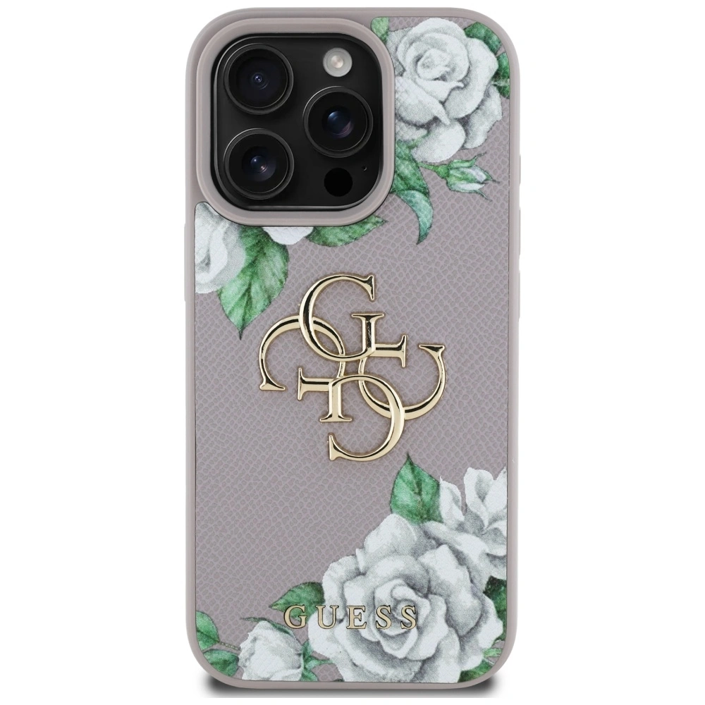 Etui Guess Grained Roses Big 4G logo do Apple iPhone 16 Pro fioletowy